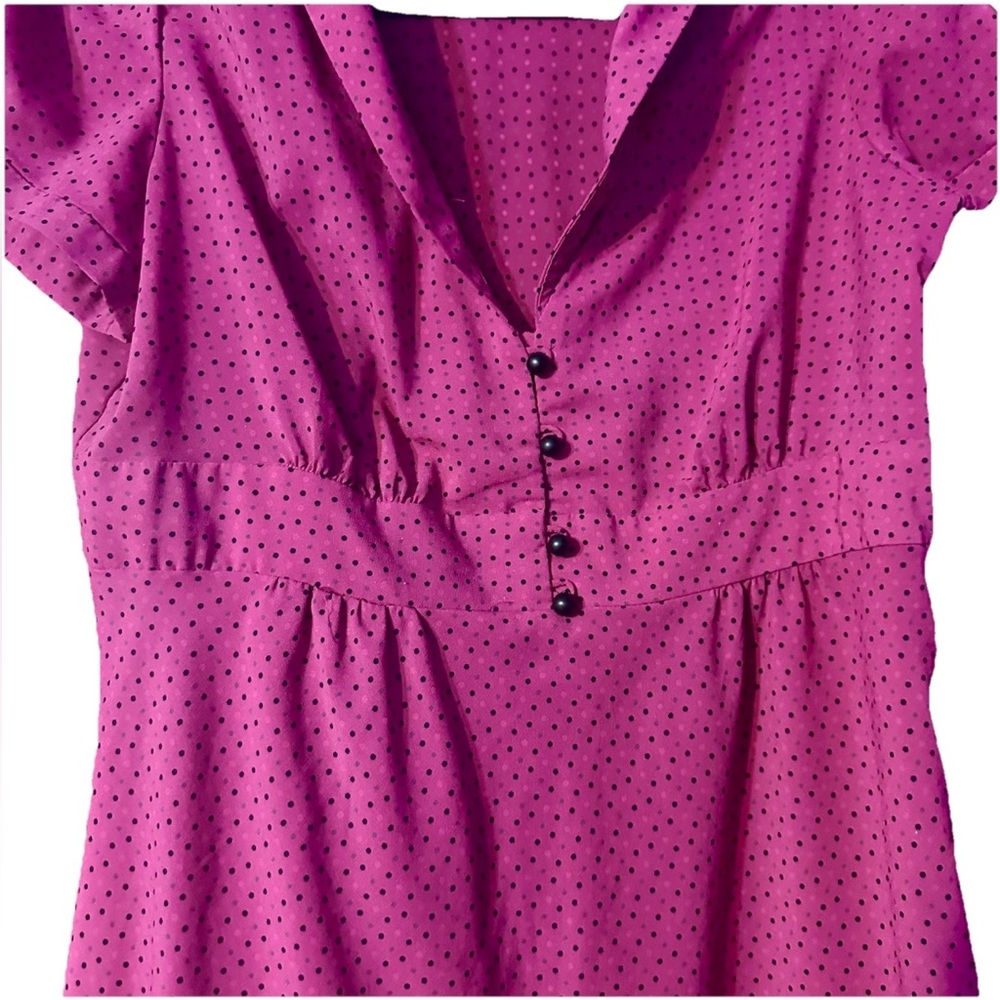 Old Navy Purple Polka Dot Fit & Flare Dress - Side Zip V-Neck Collar - Size M